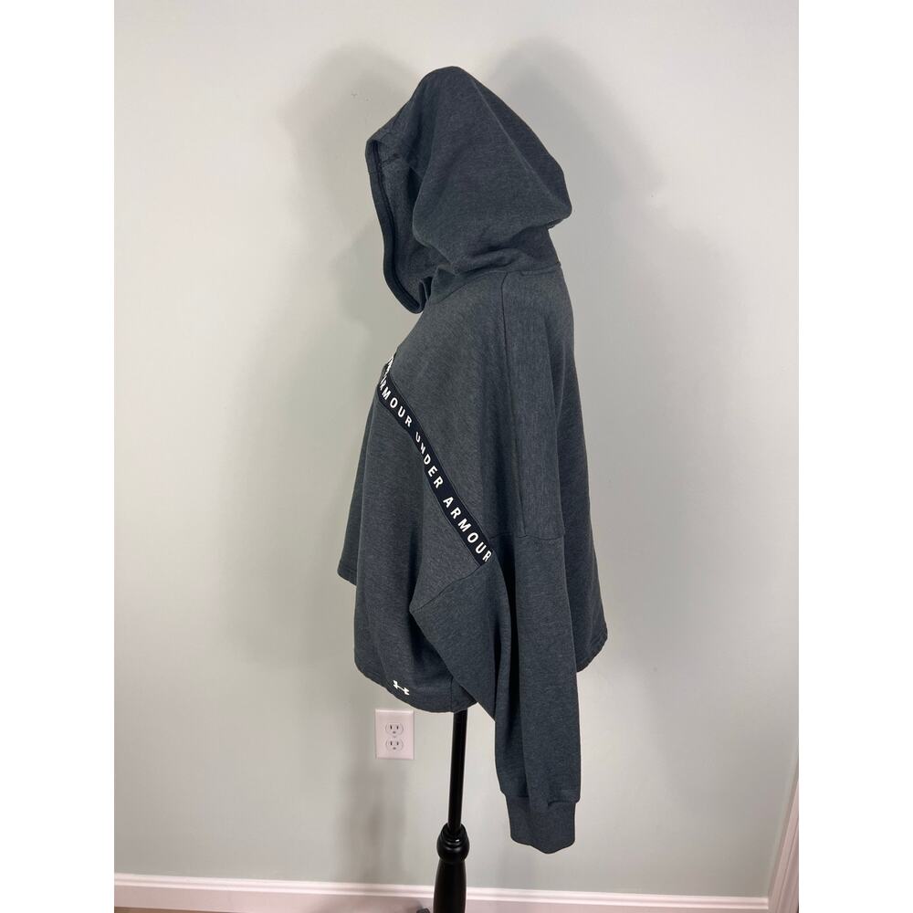 Under Armour Women's Taped Cropped Fleece Gray Hoodie - Picture 6 of 11